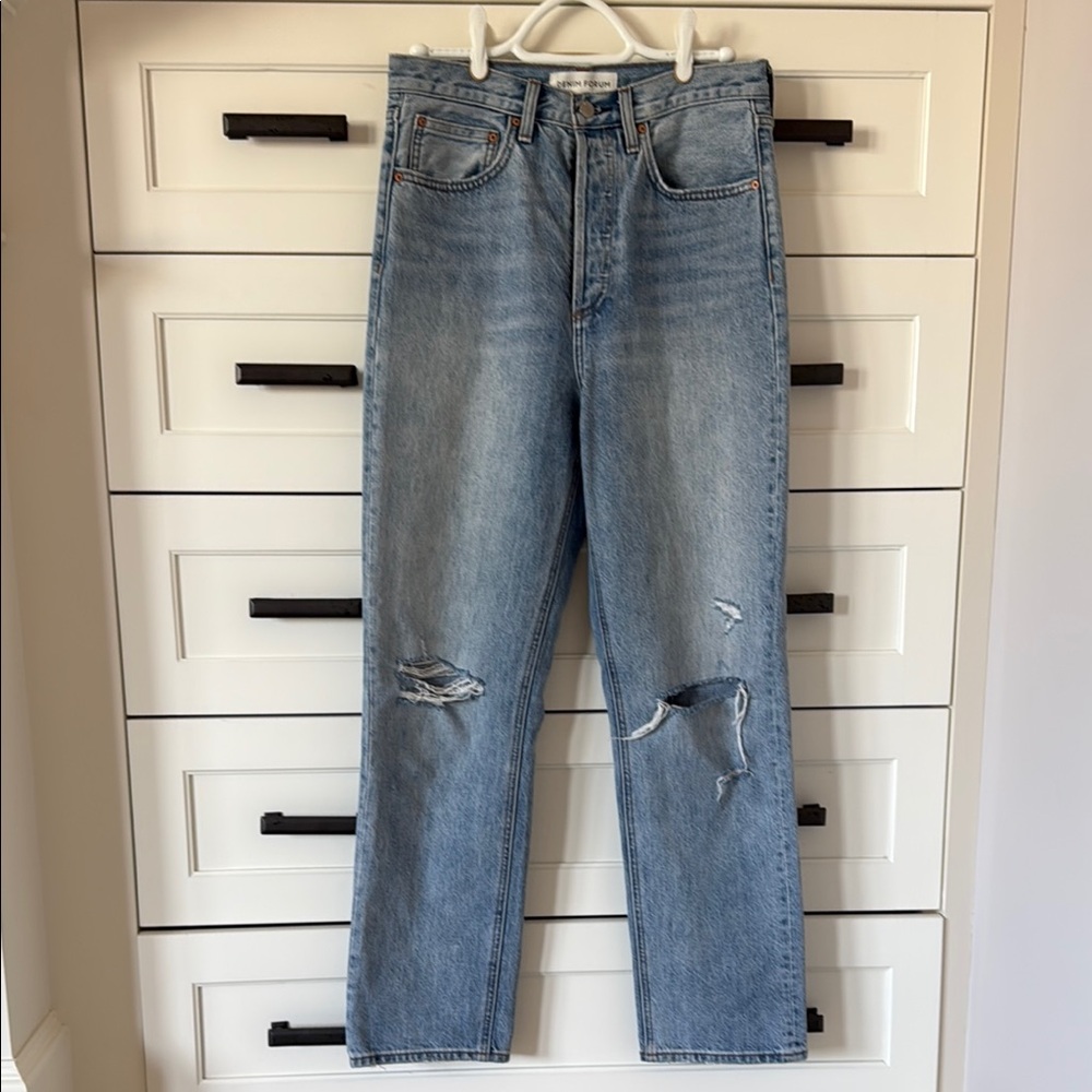 Denim Forum Joni high rise loose Distressed Light Blue Jeans